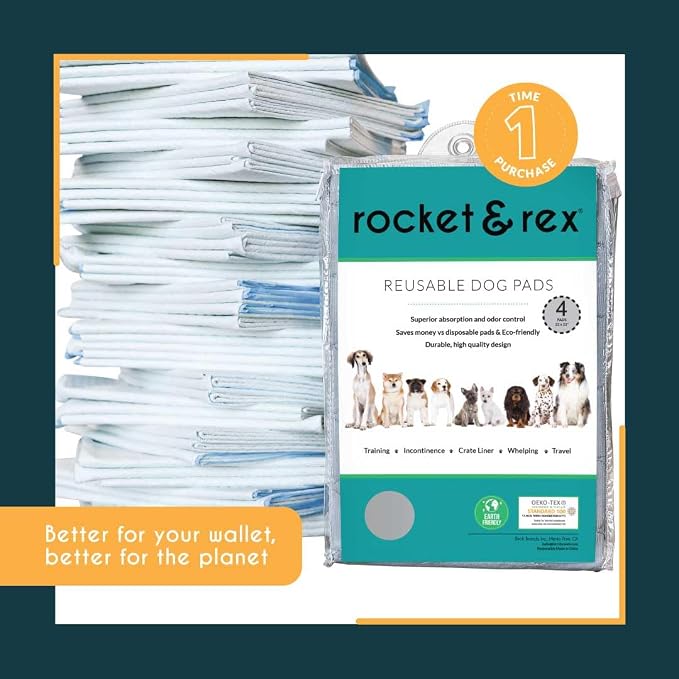rocket & rex Grey Washable Reusable Pee Pads, Leak-Proof (22x22, 4pk) | For potty training, whelping & crate lining. OEKO-TEX, chemical-free. - Image 3