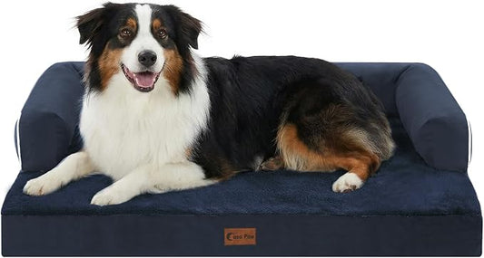Waterproof Orthopedic Dog Bed for Medium Dogs, 35x22in, Navy Blue | Orthopedic Foam Relieves Joint Pressure, Bolsters Supports Head And Neck, Washable Cover, Non-Slip Bottom by CasaPaw