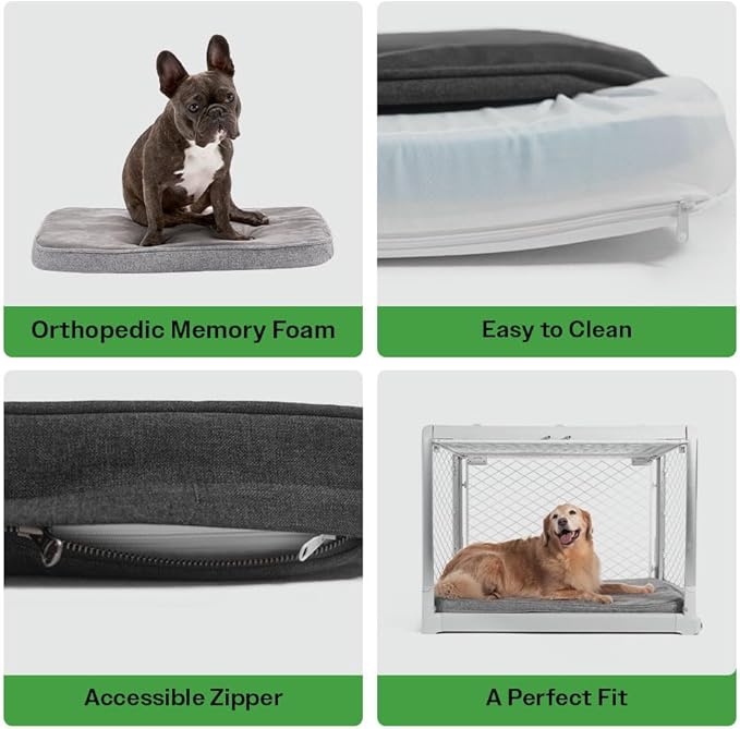 Diggs Snooz Memory Foam Dog Bed - Ideally Sized Revol Dog Crate Pad - Premium Orthopedic Pet Bed for Crate or Home - Grey, Small - Image 2