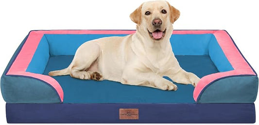 Comfort Expression Orthopedic Dog Bed for Extra Large Dogs with Bolster | Waterproof Dog Couch Bed with Washable Cover & Non-Slip Bottom, Supportive Egg Crate Foam XL Pet Bed, 42x30 Inch by ComfortExpression