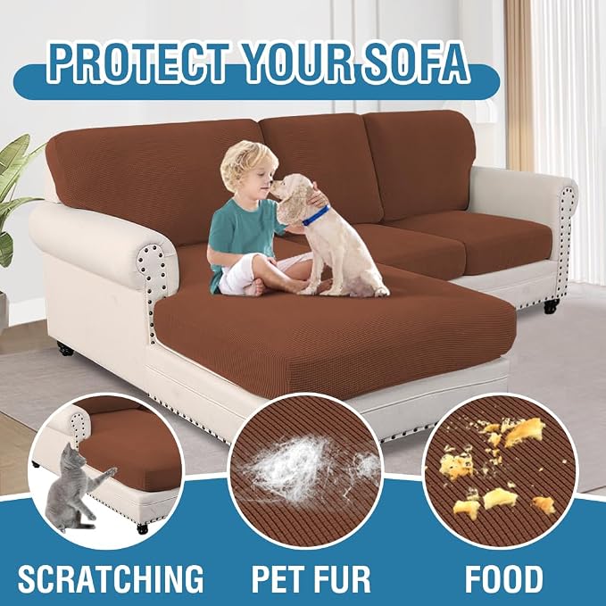 H.VERSAILTEX Sectional Couch Covers 6 Pieces Stretch Sofa Covers for Sectional Sofa Set Separate L Shaped Couch Cover for Both Left/Right Couch (Seat and Back: 1 Chaise + 2 Sofa, Caramel) - Image 7