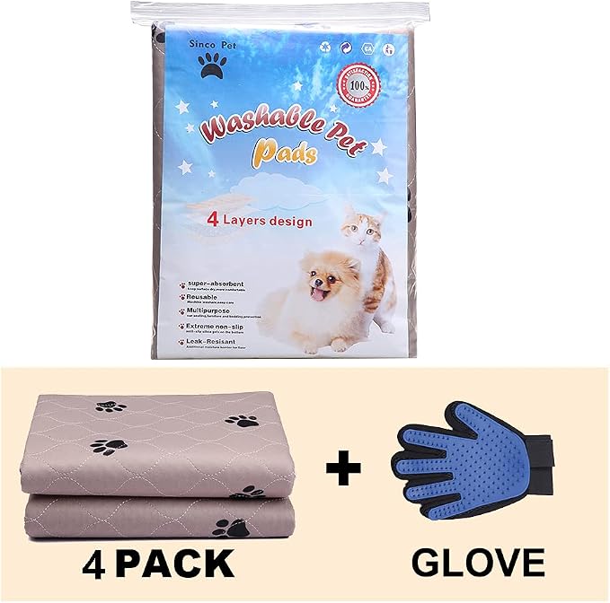 SincoPet Washable Dog Pee Pads with Puppy Grooming Gloves,Puppy Pads,Reusable Pet Training Pads,Large ,Waterproof Pet Pads for Dog Bed Mat,Super Absorbing Whelping Pads,24x36 Inch (Pack of 4) - Image 5