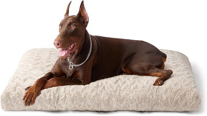 EHEYCIGA Washable Dog Bed for Crate 44x32 Inch, Anti-Slip XL Plus Kennel Pad for Extra Large Dogs Up to 85 lbs, Plush and Comfy Pet Sleeping Mat, Beige by EHEYCIGA