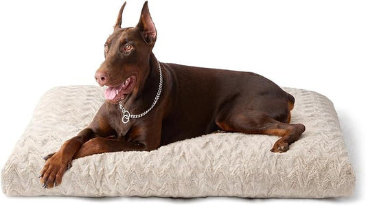 EHEYCIGA Washable Dog Bed for Crate 44x32 Inch, Anti-Slip XL Plus Kennel Pad for Extra Large Dogs Up to 85 lbs, Plush and Comfy Pet Sleeping Mat, Beige by EHEYCIGA