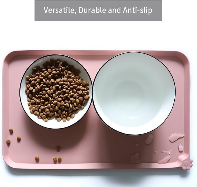 Hoki Found Silicone Pet Food Tray - High-Lips Dog Cat Bowl Mats - Waterproof Dog Cat Food Mats - Neutral Pink - Image 4