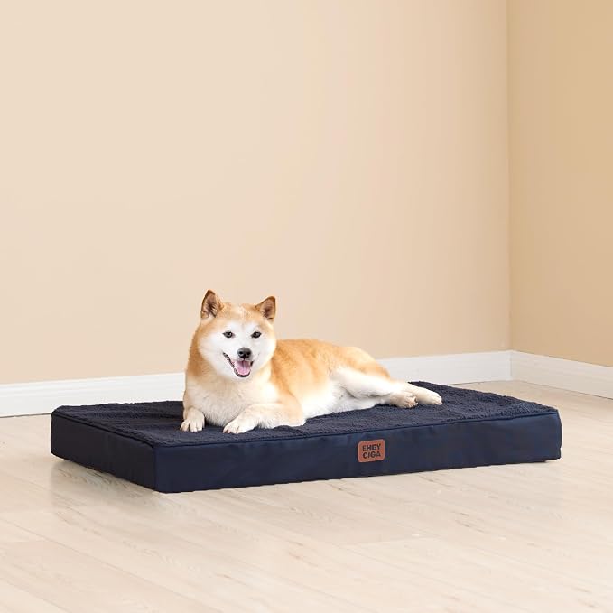 EHEYCIGA Orthopedic Dog Bed Large with Removable Washable Cover, 47IN Navy | Egg Crate Foam Support,Durable Oxford fabric,Non-Slip Bottom,Machine Washable,Soft Waterproof Plush Pet Bed Mat For Crate - Image 8
