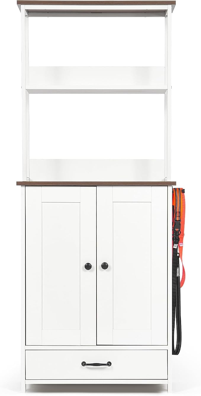 Pet Feeding Station Storage Cabinet with Bowls and Rack, Adjustable Panel,Pet Feeder Station for Dogs Cats for Feeding & Watering Supplies with 2-Level Shelving - Image 8