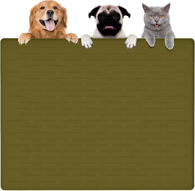 Largest Dog Food Mat, 39.5"x29.5" Silicone Dog and Cat Mat for Food and Water Bowls, Thinken Waterproof Non-Slip XXXL Pet Feeding Mat for Floors (Avocado Green) by Goldleaf