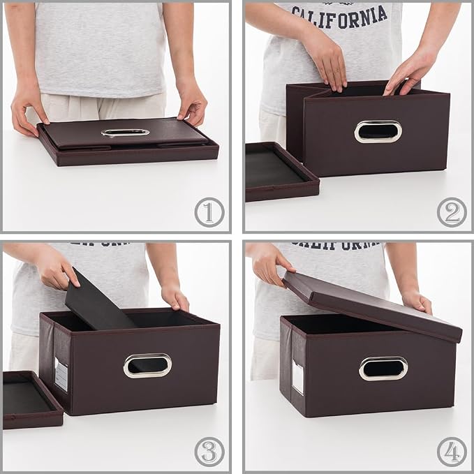 PRANDOM Collapsible Storage Box with Lid [1-Pack] Leather Fabric Foldable Storage Bin Organizer Container Basket Cube with Cover for Home Bedroom Closet Office Nursery Brown (13.6x9.6x6.9) - Image 5