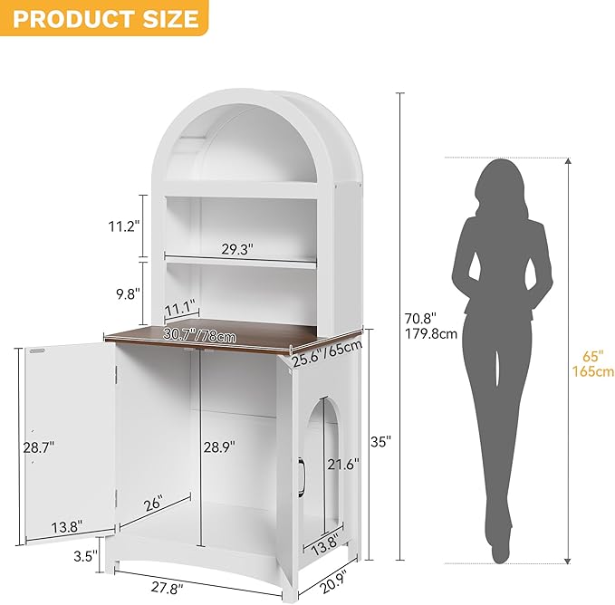 DWVO 70.8in Large Hidden Cat Litter Box Furniture with Shelves | High-Gloss Modern Litters Box Enclosure for Self-Cleaning Litter Boxes, Large Hidden Wooden Cabinet, White - Image 3