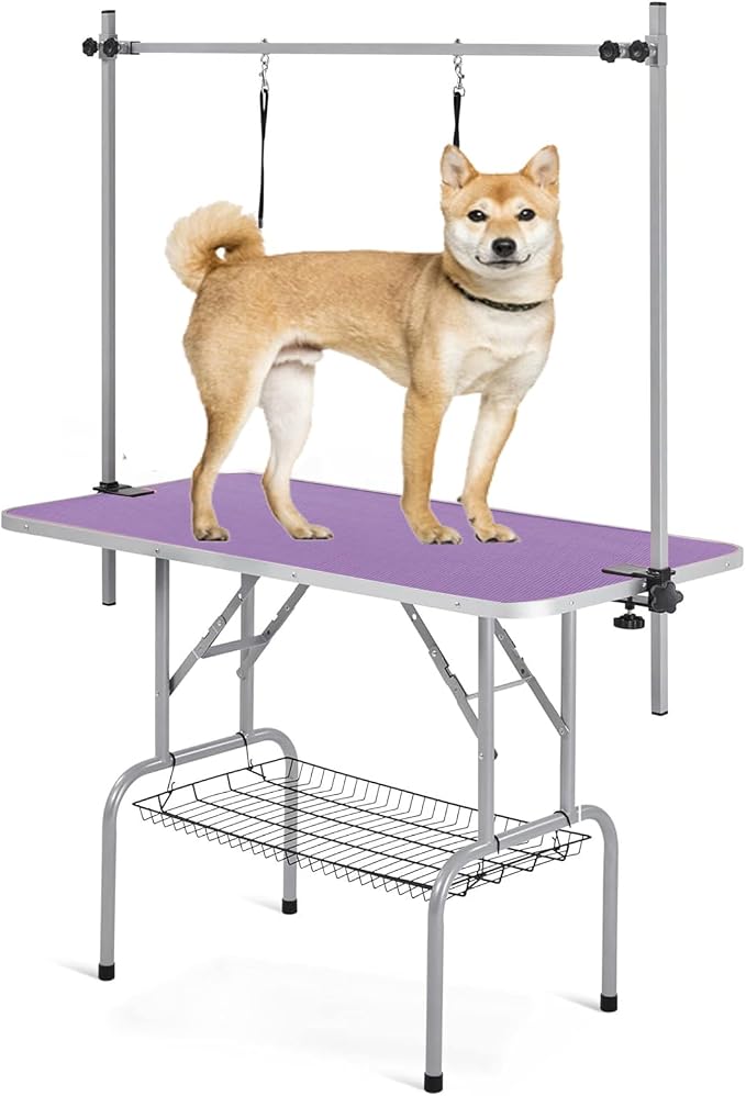 Professional Dog Pet Grooming Table Adjustable Heavy Duty Portable w/Arm & Noose & Mesh Tray (Purple, 42") by Anwick