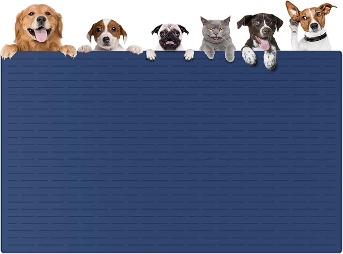 51.2"x25.6"(130cm×65cm) Largest Dog Food Mat, XXXXL Silicone Dog and Cat Mat for Food and Water Bowls, Thinken Waterproof Non-Slip XXXL Pet Feeding Mat for Floors, Dark Blue by Goldleaf