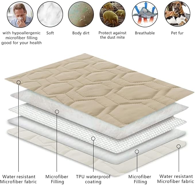 Tcksstex Waterproof and Anti-Slip Dog Bed Cover and Pet Blanket Sofa Pet Bed Mat ，car Incontinence Mattress Protectors Furniture Couch Cover for Most Cats Dogs, Pets (82x82- Beige) - Image 4