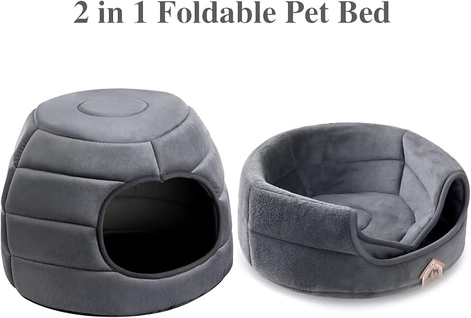 Hollypet Cat Bed Cave for Indoor Cats for Pets up to 15 lbs, Dark Gray | Warm Cat Bed Cats Igloo Cave Condo, Covered Kitty House with Removable Washable Cushion, Cozy Enclosed Pet Bed for Small Dogs - Image 7