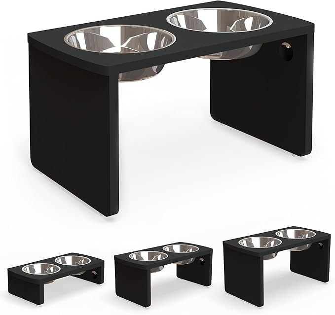 Elevated Dog Bowls, Bamboo Raised Dog Bowl for Large Dogs, with 2 Stainless Steel Bowls (13'' Tall-68oz Bowl, Black) by JoyoPawFamily