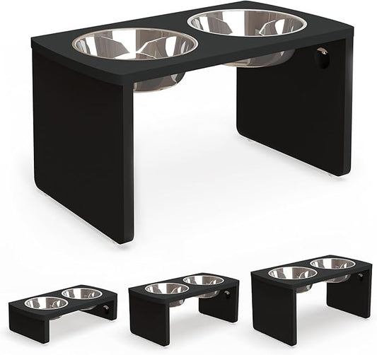 Elevated Dog Bowls, Bamboo Raised Dog Bowl for Large Dogs, with 2 Stainless Steel Bowls (13'' Tall-68oz Bowl, Black) by JoyoPawFamily
