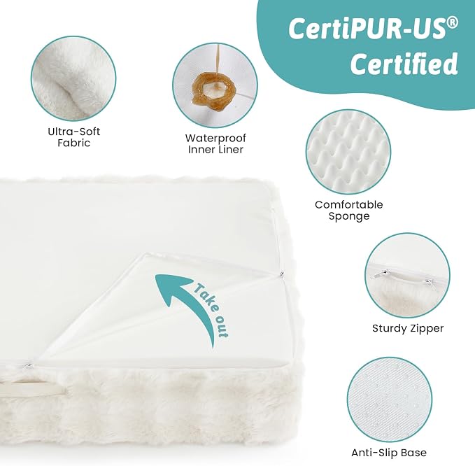 COZY KISS Orthopedic Dog Bed for Extra Large Dog 44x32 inch, XL Faux Fur Pet Sofa, Bolster Foam Bed with Sides, Non-Slip and Egg-Crate Big Dog Couch Bed with Washable Removable Cover, Beige - Image 9