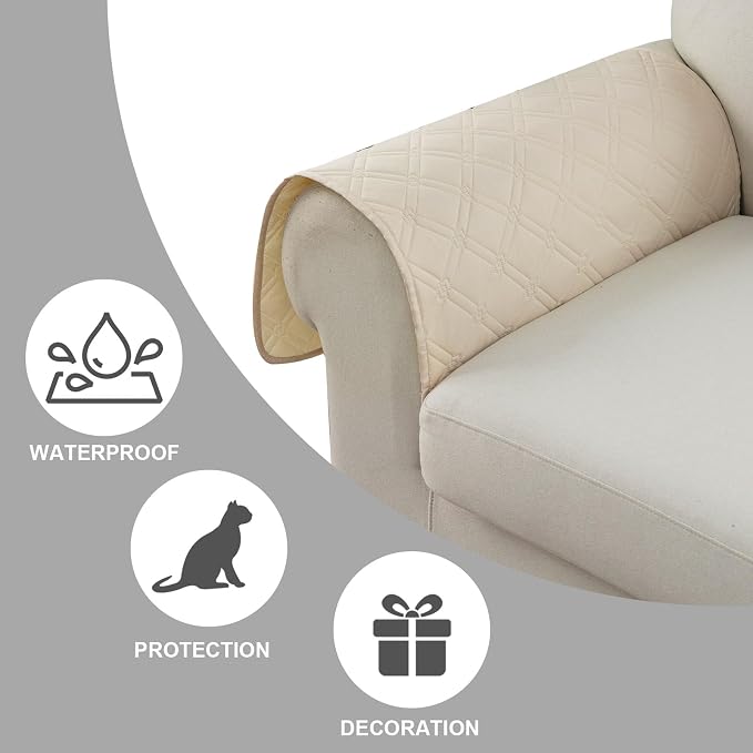 Genina Sofa Armrest Cover, Anti-Slip Armchair Slipcovers for Dogs Cats Pet, Water Resistant Couch Arm Cover for Backrest Recliner Loveseat, L Shaped Sofa, 23.6 x 27.5 Inches（2 Pieces） - Image 6