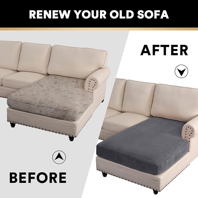 PrinceDeco Sectional Couch Covers Velvet Couch Cover for Dogs Washable L Shaped Couch Cover 1 Piece Individual Sectional Couch Covers with Elastic Bottom(Chaise Lounge,Grey) - Image 7
