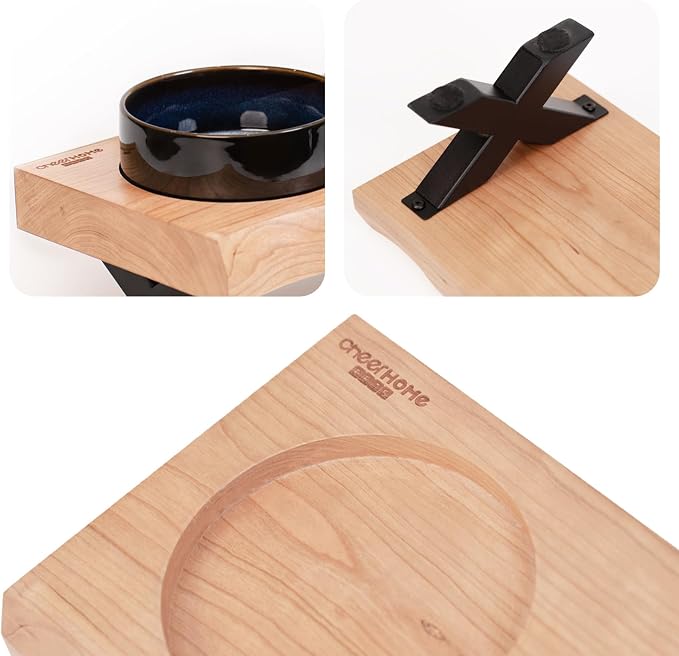 CHEERHOME PETS Raised Cat Ceramic Bowls for Small and Medium Dog, Solid Wooden Dog Food Bowl with Stand, Food Feeding Dishes Water Bowl for Cats and Puppy(Cherry Wood) - Image 4