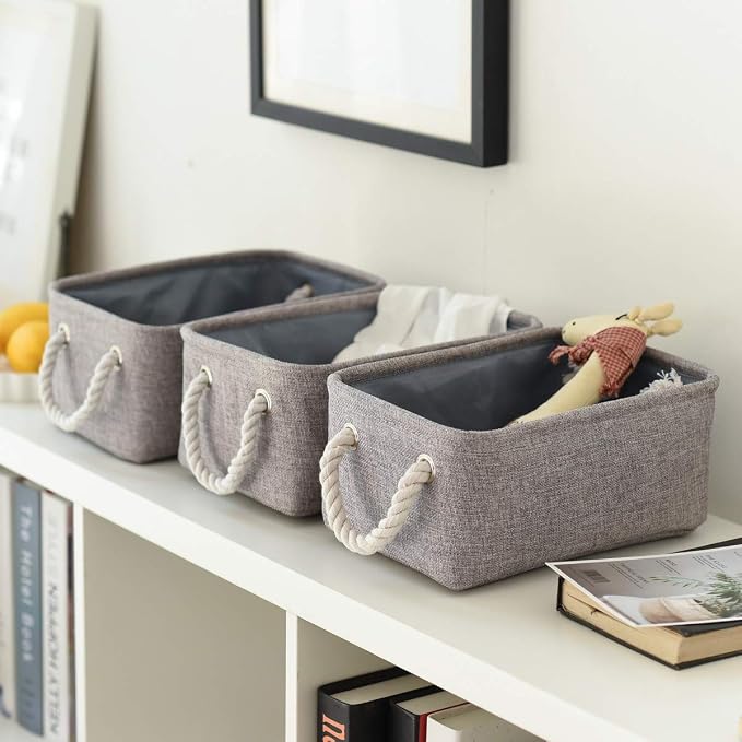 TheWarmHome Foldable Small Storage Baskets with Strong Cotton Rope Handles [6-Pack] Gray Collapsible Storage Bins Set Works Room Storage, Nursery Baskets - Image 2