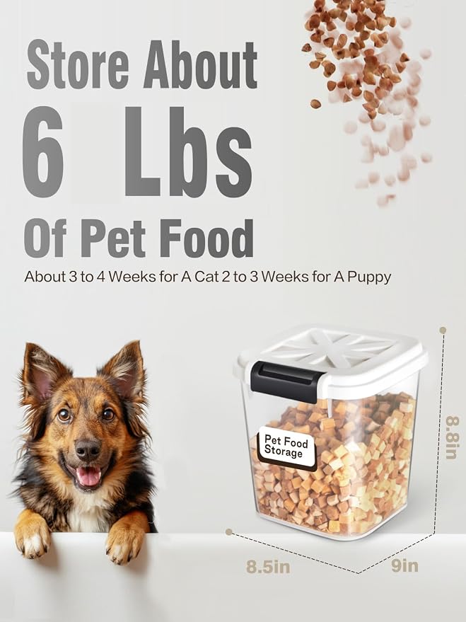 LivLab Mker 5 lbs Dog Food Storage Container with Lids Airtight Pet Food Container Cat Treat Container, Dry Pet Food Storage Bin for Cereal, Birds, Rice and Grain(6 lbs), White - Image 2
