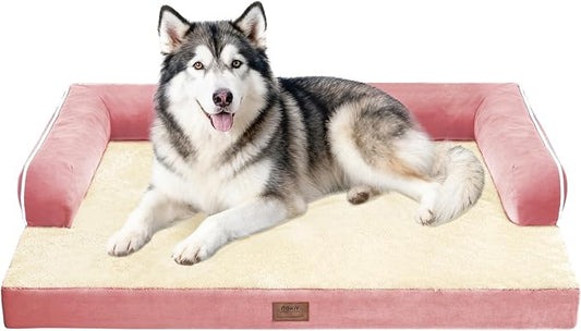 MEKIY Orthopedic Waterproof Dog Bed with Bolster for Extra Large Size Dogs | Pillow Support for Neck Relief, Egg Crate Foam, Waterproof Liner, Anti-Slip Bottom, Removable Bolster Cover, 48 x 33 Inch by Mekiy