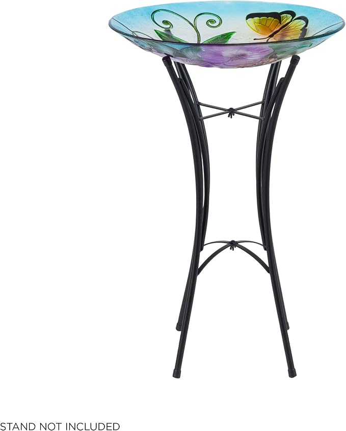 Alpine Corporation 18" Glass Birdbath Topper with Colorful Butterfly and Flowers - Image 10