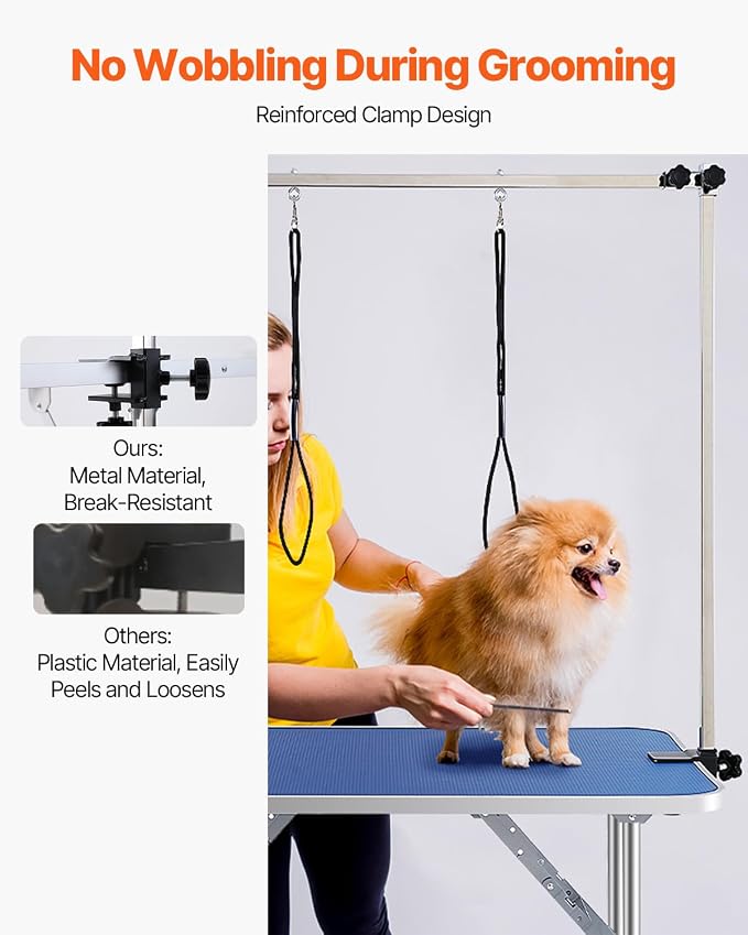 VEVOR Pet Grooming Table, 36 x 24 Inch with 2 Height Adjustable Arms, 330LBS Static Weight Capacity, Foldable Dog Groom Station with No-Sit Haunch Holder with Grooming Loop, for Medium and Small Dogs - Image 3