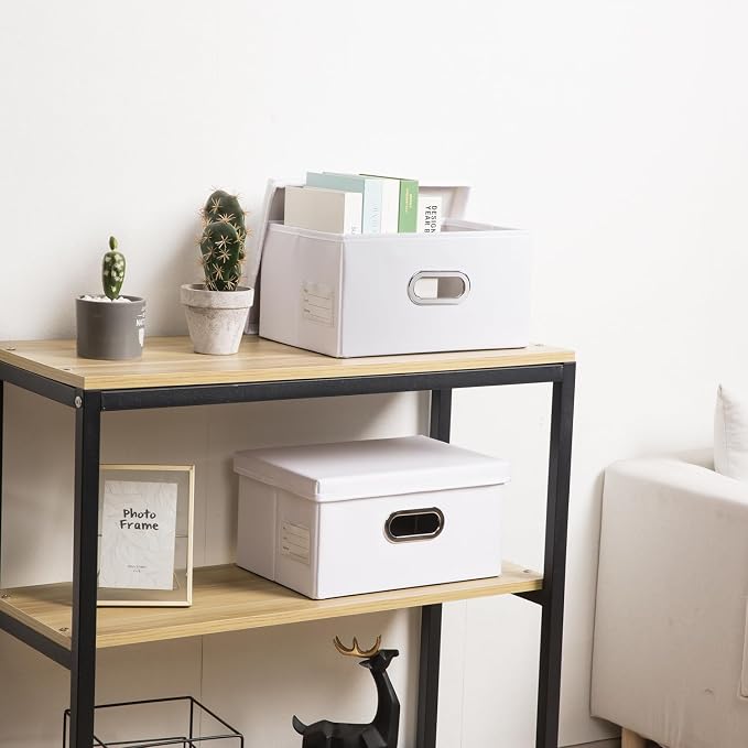 PRANDOM Collapsible Storage Box with Lid [1-Pack] Leather Fabric Foldable Storage Bin Organizer Container Basket Cube with Cover for Home Bedroom Closet Office Nursery White (13.6x9.6x6.9) - Image 2