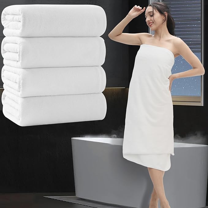 Extra Large Bath Sheet 4 Piece (35"x70")-Ultra Soft Oversized Bath Towel,Bath Sheet Set for Bathroom Hotel,Plush Highly Absorbent Quick Dry Shower Towel Set for Adults,Bathroom Towel Set White by MAGGEA