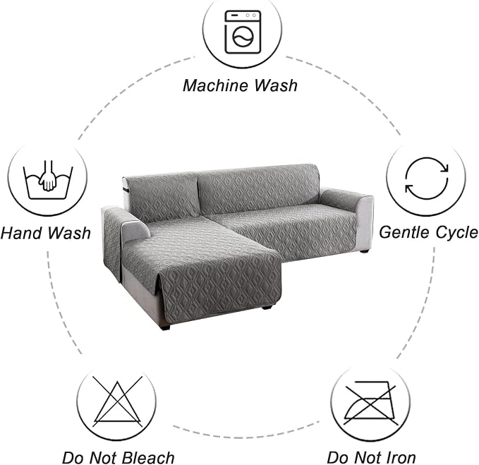 Genina Waterproof L Chaise Sectional Cover for Kids Pets (Light Grey, Sofa Large) - Image 7