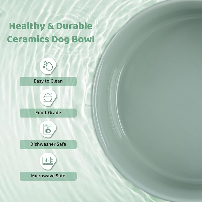 SPUNKYJUNKY Ceramics Elevated Dog Bowls with Wooden Stand Raised Bowl for Medium Large Dog Food and Water Pet Feeding Bowl(Double 60OZ Bowls,Light Green) - Image 6