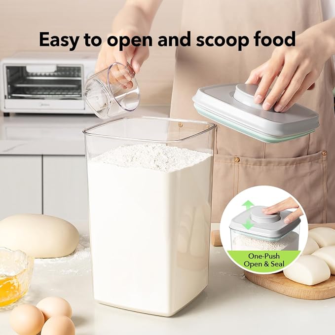 Ankou Food Storage Container Sets, 2.8 Qt + 4.2 Qt Airtight Canisters with Lids and 130ml Scoop, BPA-Free Plastic Pantry Containers for Flour, Sugar, Rice - Image 2