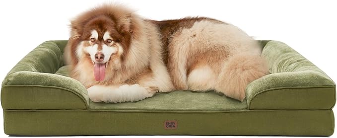 EHEYCIGA Orthopedic XXL Dog Bed, Waterproof Washable XL Big Pet Bed 48" | Non-Slip Bottom and Egg-Crate Memory Foam Extra Large Pet Couch Bed with Washable Removable Cover, Olive Green by EHEYCIGA