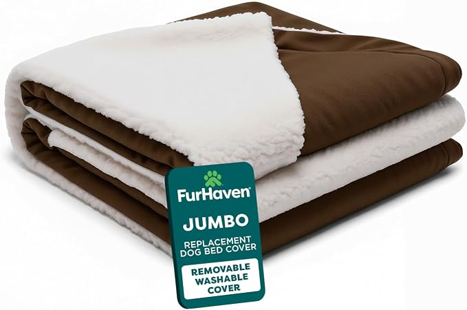 FurHaven Replacement Dog Bed Cover for Sherpa & Suede Snuggery, Fits Cool Gel-Top Foam Beds & Solid Orthopedic Foam Beds, Machine Washable, Jumbo XL (44 inch), Espresso by FurHaven