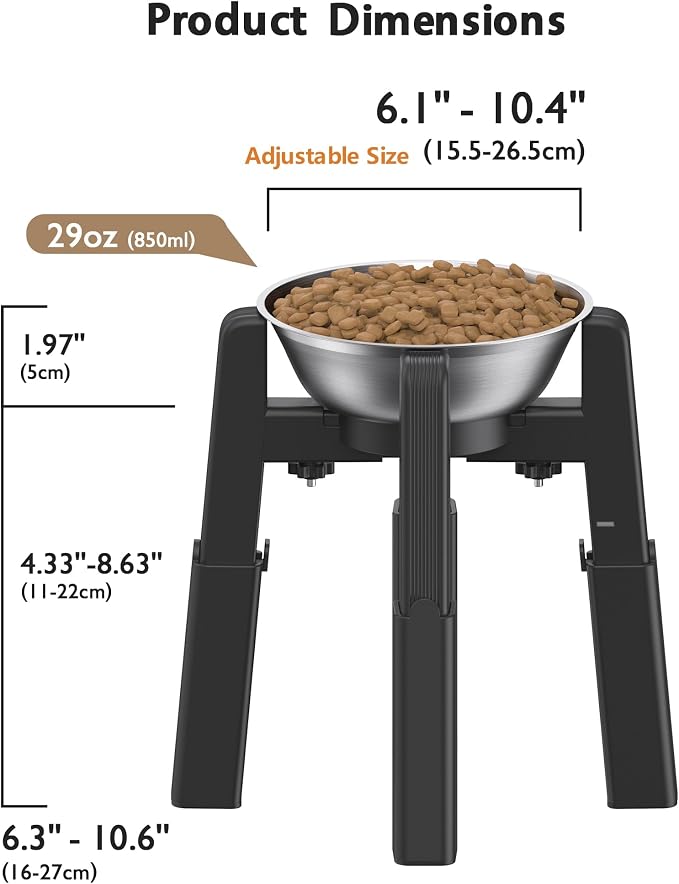 CZPET Elevated Dog Bowl, Raised Dog Bowl Stand with Stainless Steel Bowl | Elevated Pet Water & Food Bowl for Medium Dogs, Stable and Anti-Slip Raised Bowl - Image 3