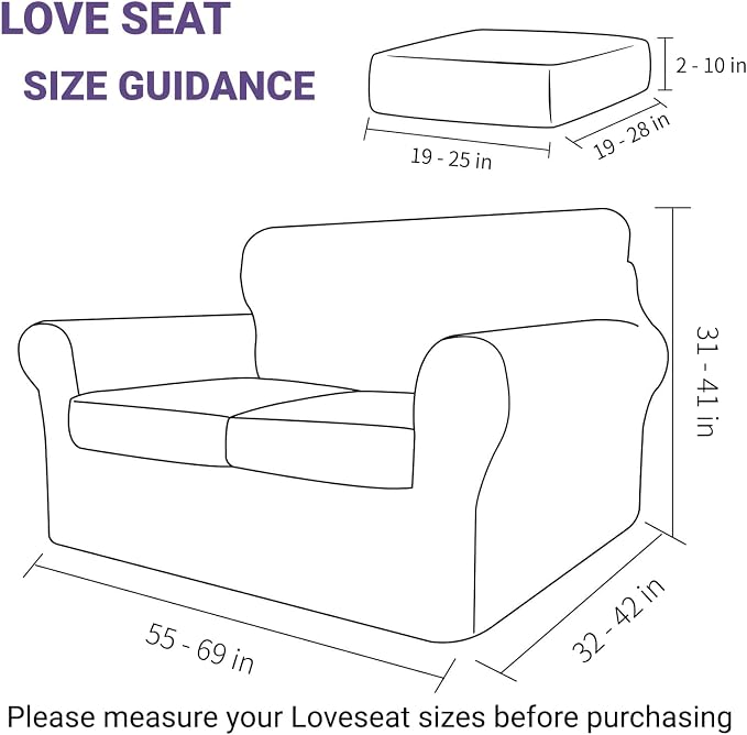 ZNSAYOTX 3 Piece Stretch Loveseat Covers (55"-69"), Thick Striped Sofa Covers for 2 Cushion Couch with Elastic Band Bottom Ties Non-Slip Stay in Place, Soft Durable Love Seat Slipcovers, Black - Image 6
