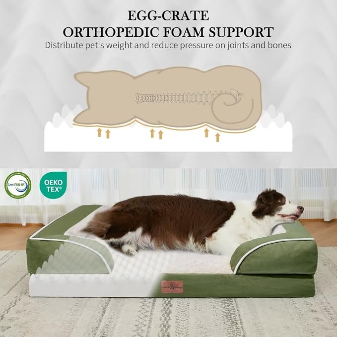 Comfort Expression Orthopedic Dog Beds for Large Sized Dog with Bolster | Waterproof Dog Couch Bed with Washable Cover & Non-Slip Bottom, Supportive Egg Crate Foam Large Pet Bed, 36x27 Inch - Image 2