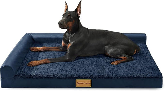 Patas Lague Orthopedic Large Dog Bed Pet Sofa Beds 56''X40''Navy Blue | L Bolster Egg-Crate Foam Dog Couch For Large Sized Dogs, Waterproof Removable Washable Cover, Pet Mat with Nonskid Bottom by PatasLague