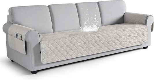 VANSOFY Waterproof Oversized Couch Cover for Pets, Off White, 72.4" | Non-Slip, Washable, Utility Pockets, Pet Friendly, Furniture Protector Slipcover for 4 Cushion Couch by VANSOFYFURNITURECOVERS
