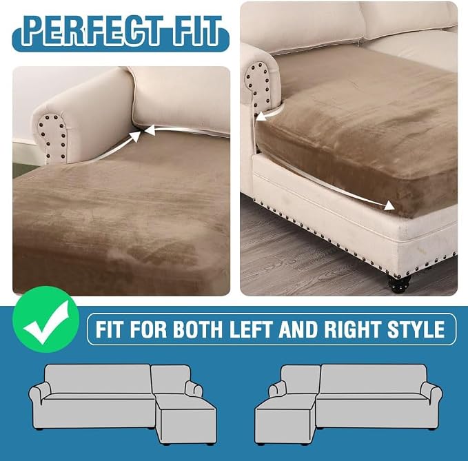 H.VERSAILTEX Velvet Stretch Individual Chaise Cover Sectional Couch Covers for L Shaped Sofa Both Left/Right Furniture Protector Seat Cushion Sofa Cover (1 Piece Chaise Cover, Camel) - Image 6
