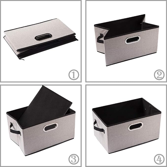 PRANDOM Large Fodable Storage Bins for Closet [5-pack] Decorative Linen Fabric Storage Bins Cubes with Leather/Metal Handles for Shelves Bedroom Living Room Light Grey (14.9x9.8x8.3 Inch) - Image 6