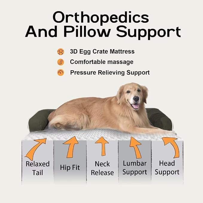 MEKIY Orthopedic Washable Dog Bed with Bolster for Medium to Large Dogs | Pillow Support for Neck Relief, Egg Crate Foam, Waterproof Liner, Anti-Slip Bottom, Removable Bolster Cover, 36 x 27 Inch - Image 2