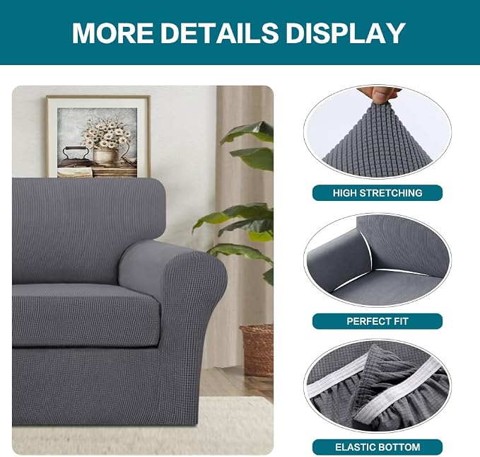 Turquoize 2 Piece Chair Covers Chair Slipcovers for Living Room Armchair Couch Cover Chair Sofa Cover with Individual Cushion Covers Furniture Cover for Chairs Feature Jacquard Fabric (Chair, Gray) - Image 4