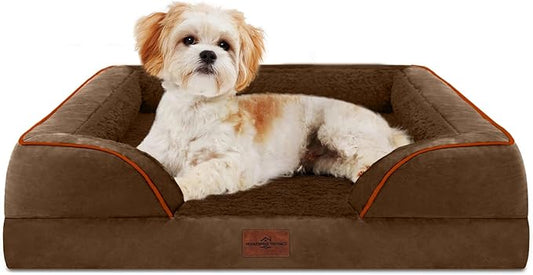 Comfort Expression Orthopedic Dog Bed for Medium Size Dog with Bolster | Waterproof Dog Couch Bed with Washable Cover & Non-Slip Bottom, Supportive Egg Crate Foam Medium Pet Bed, 28x19 Inch by ComfortExpression