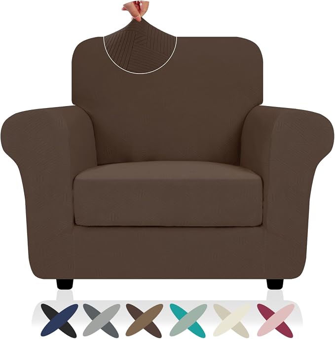 ZNSAYOTX 2 Piece Stretch Chair Covers (31"-46"), Thick Striped Armchair Slipcover with Elastic Band Bottom Ties Non-Slip Stay in Place, Soft Durable Arm Chair Covers for Living Room, Coffee by ZNSAYOTX