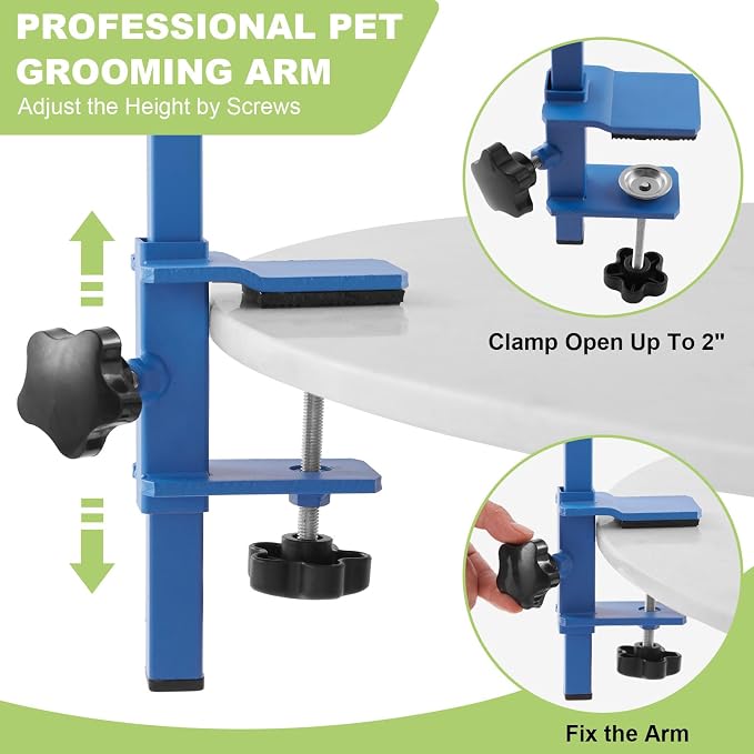 Home Dog Grooming Table Arm with Hammock 35" Height Adjustable Dog Grooming Arm with Clamp No-Sit Haunch Holders Durable Blue(Grooming Table Not Included) - Image 4
