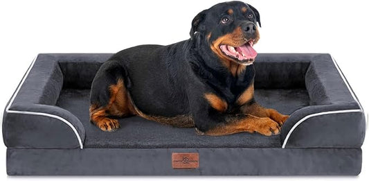Comfort Expression Orthopedic Dog Bed for Extra Large Dogs with Bolster | Waterproof Dog Couch Bed with Washable Cover & Non-Slip Bottom, Supportive Egg Crate Foam XL Pet Bed, 48x30 Inch by ComfortExpression