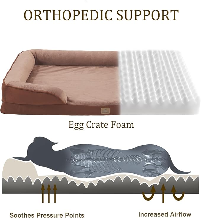Bedfolks Orthopedic Dog Bed XXL, Waterproof Dog Sofa Bed for Giant Dogs, Egg Foam Pet Couch Bed with Removable Washable Cover and Nonslip Bottom, Brown - Image 2